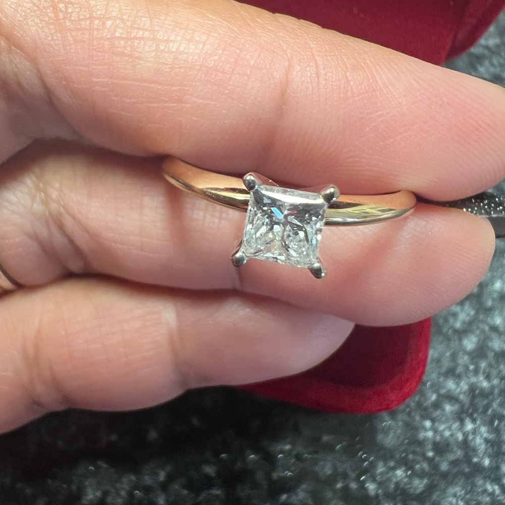 14k natural solitaire princess cut diamond